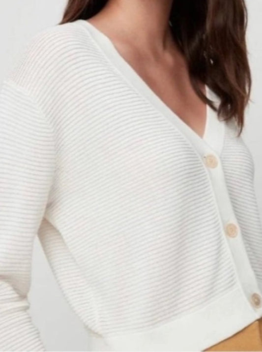 Aritzia Wilfred Light Cropped Cardigan Sweater Ivory Ribbed Knit Button Size M