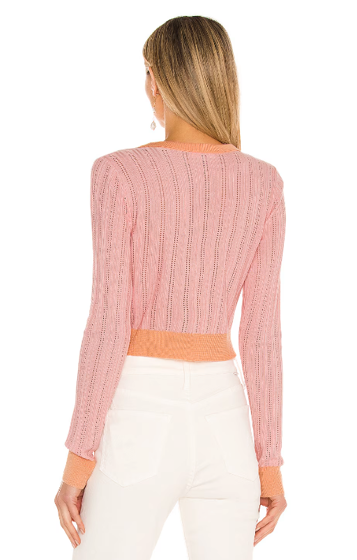 For Love & Lemons Phoebe Cropped Pointelle Cardigan in Apricot -