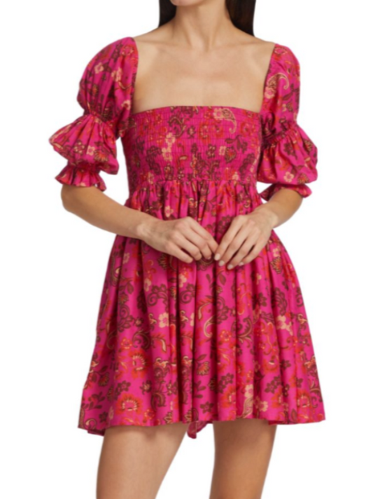 Misa Los Angeles Zadie Puff Sleeve Babydoll Dress in Careyes Floral - Size XS