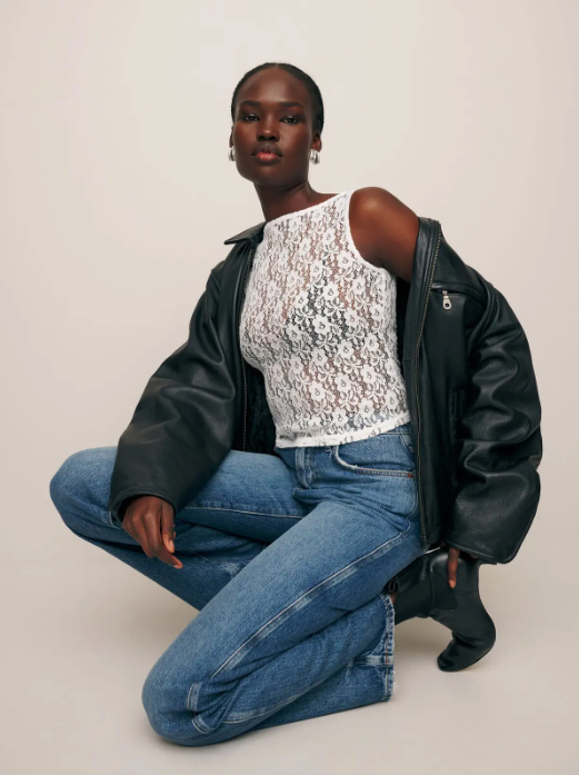 Reformation Dusk Knit Top in White Lace - Size M