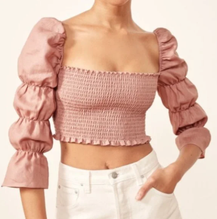 Reformation Ruffle Crop Long Sleeve Maple Top in Blush - Size XS