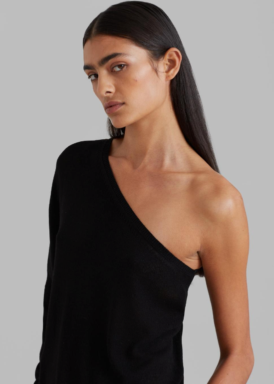 Women Bianca One Shoulder Loose Knit Top – Black | The Frankie Shop Knitwear
