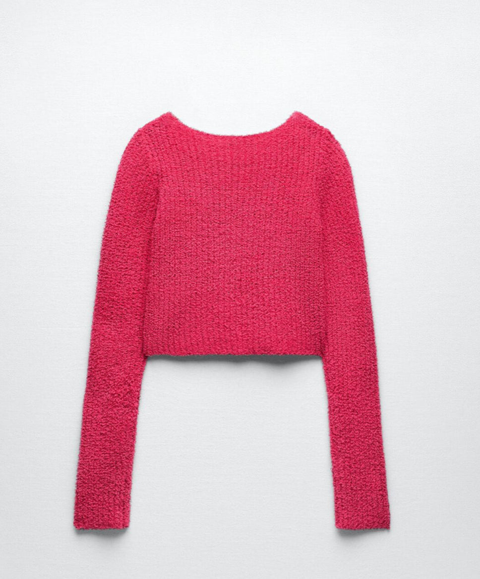 ZARA Chenille Cardigan in Fuchsia - Size S