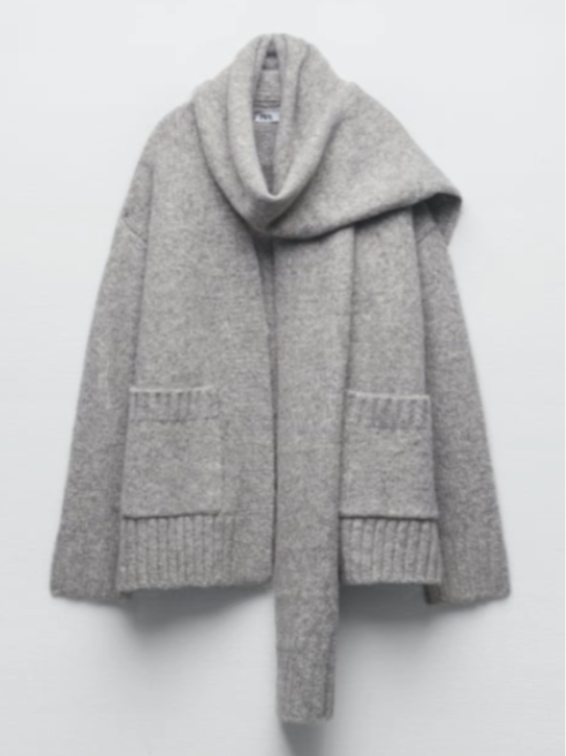 KNIT CARDIGAN WITH DRAPED NECK