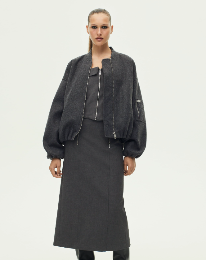 Zara ZW Collection Pocket Bomber Jacket in Gray - Size XS