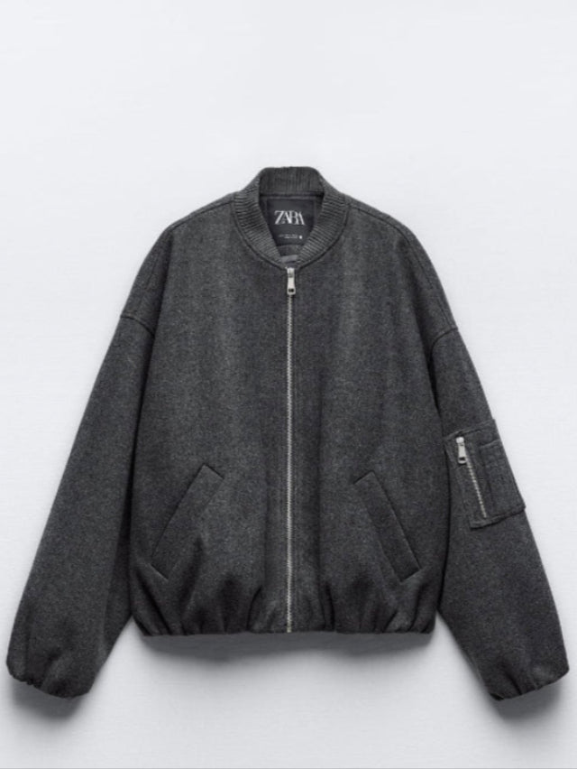 Zara ZW Collection Pocket Bomber Jacket in Gray - Size XS