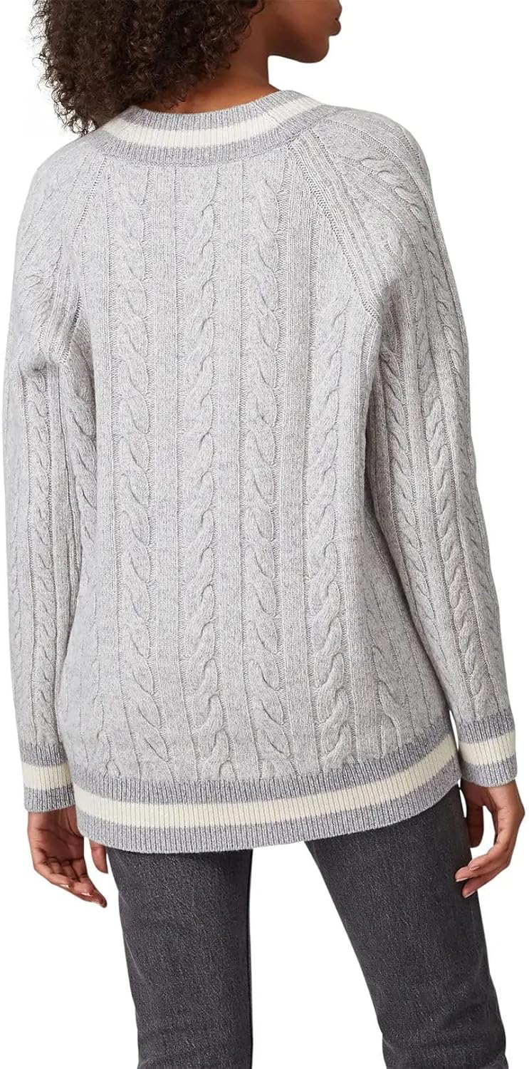 Rag & Bone Theon Merino Wool Cable Knit Sweater V-Neck in Grey