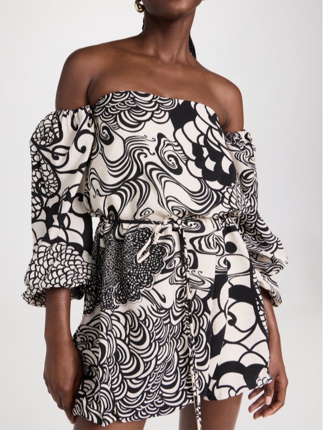 ALEXIS Ellora Dress in Black/Cream Print - Size XXS