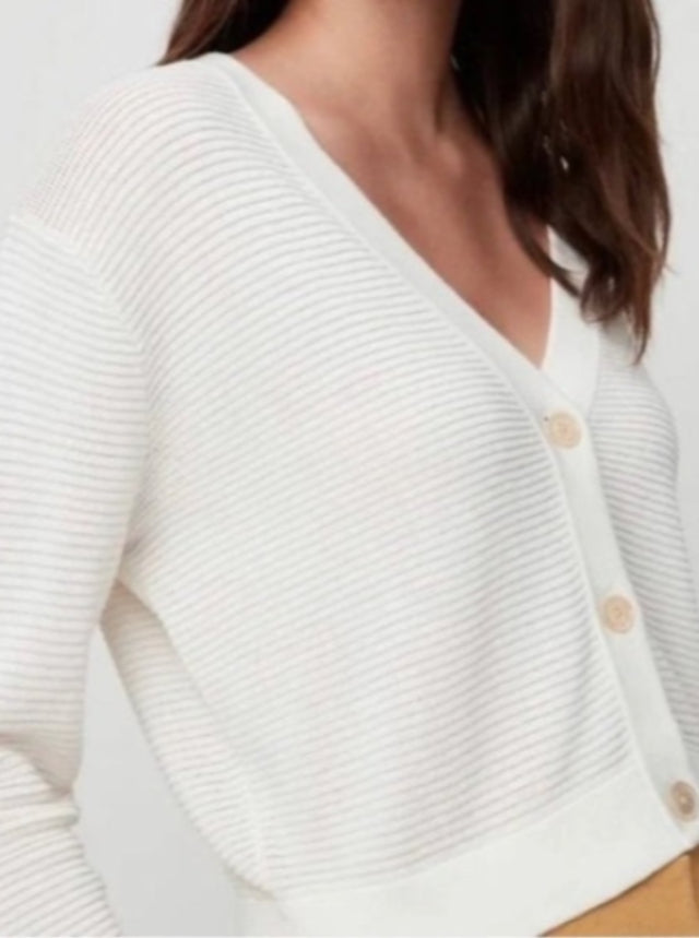 Aritzia Wilfred Light Cropped Cardigan Sweater Ivory Ribbed Knit Button Size M
