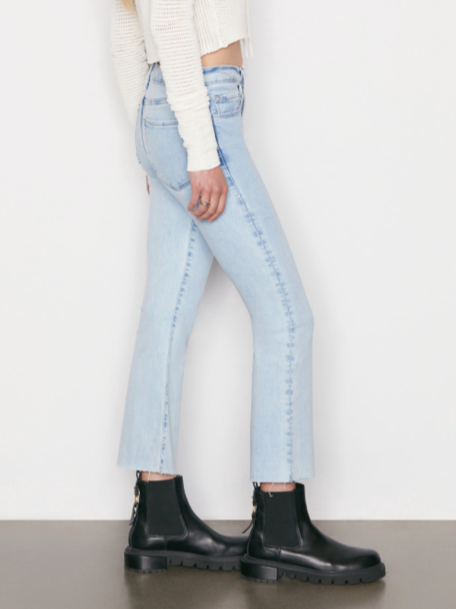 FRAME Le Cropped Mini Boot Mid-Rise Jeans Atwood Light Wash Raw Hem