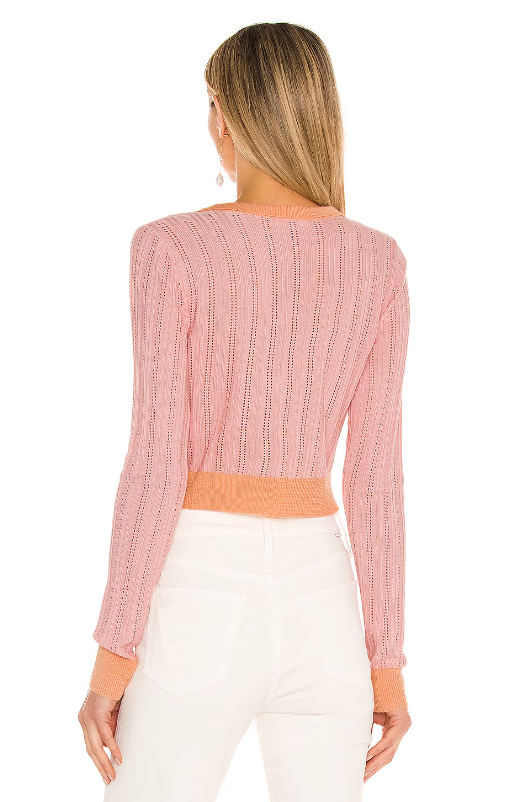 For Love &amp; Lemons Phoebe Cropped Pointelle Cardigan in Apricot -