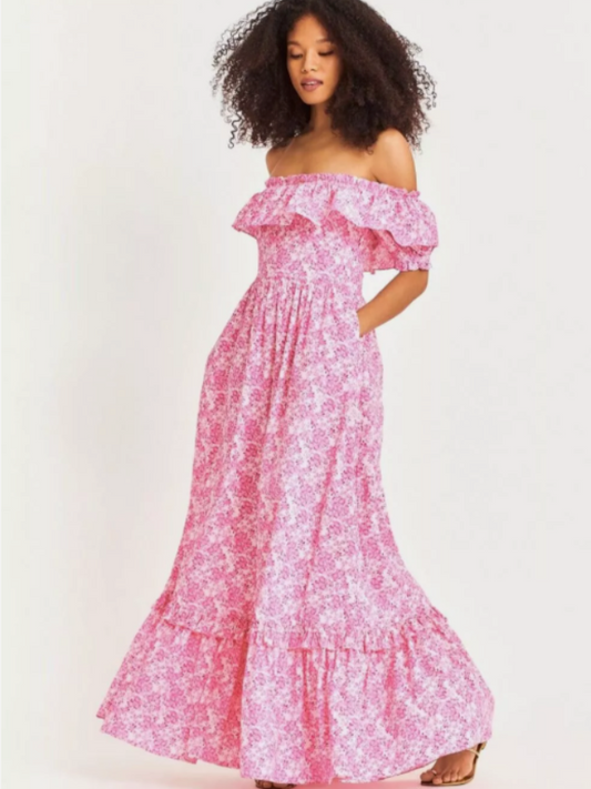 Love Shack Fancy Tara Dress in Pink Berry Fields - Size 0