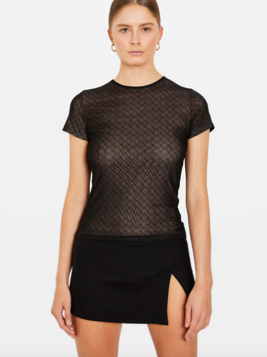 Miaou Mini Mesh Tee in Black Monogram - Size XS