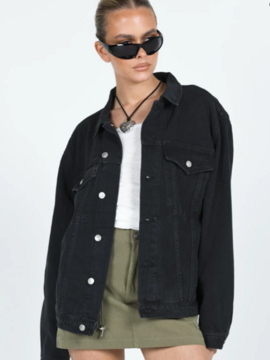 Princess Polly Phoenix Denim Jacket in Black - Size M/L