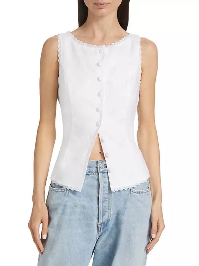 Reformation Amela Linen Top in White - Size 0