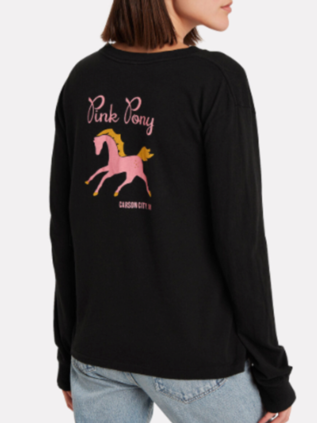 RE/DONE 90s Pink Pony Long Sleeve T-Shirt in Black - Size S