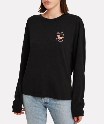 RE/DONE 90s Pink Pony Long Sleeve T-Shirt in Black - Size S