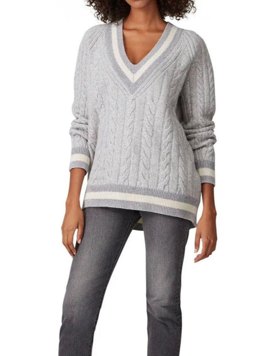 Rag &amp; Bone Theon Merino Wool Cable Knit Sweater V-Neck in Grey