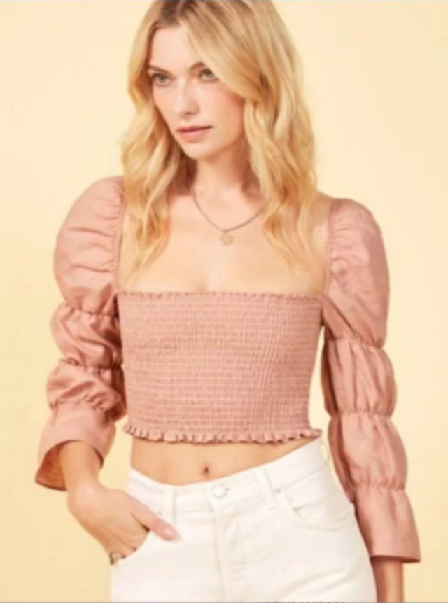 Reformation | Blush Ruffle Crop Long Sleeve Maple Top 