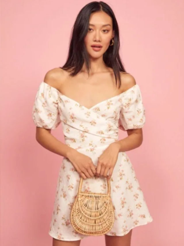 Reformation Bowie Linen Mini Dress in Mildred Floral Print;- Size 0