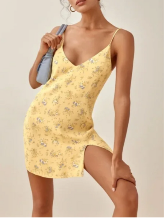 Reformation yellow floral dress
