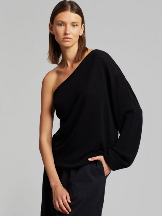Women Bianca One Shoulder Loose Knit Top – Black | The Frankie Shop Knitwear