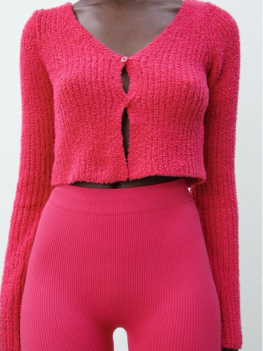 ZARA Chenille Cardigan in Fuchsia - Size S