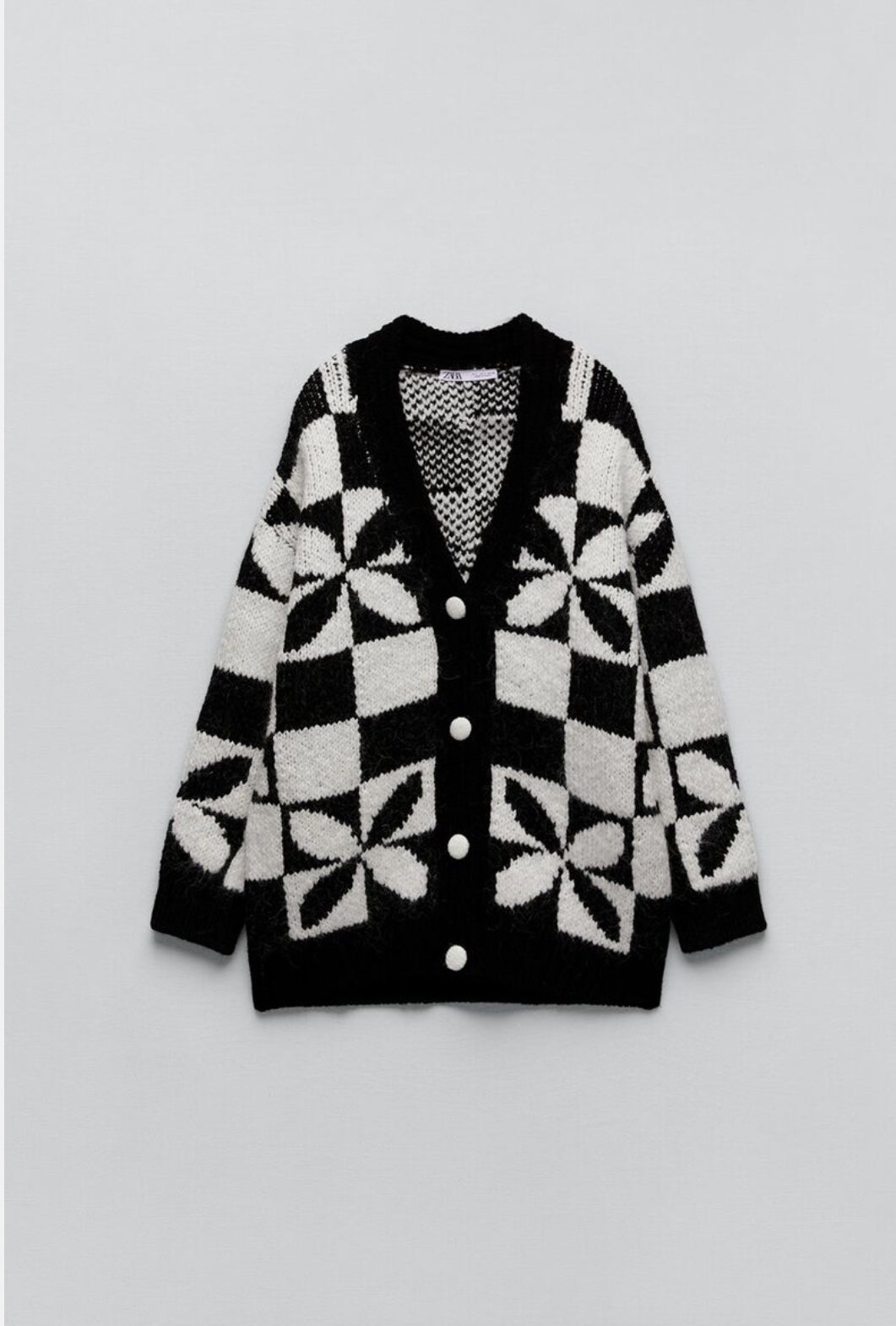 Zara Checkered Knit Jacquard Cardigan Jacket 