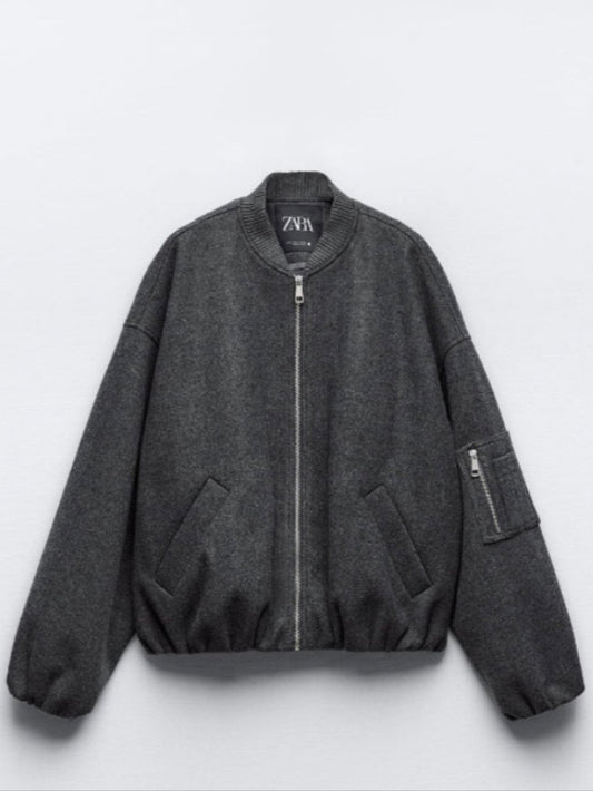 Zara ZW Collection Pocket Bomber Jacket in Gray - Size XS